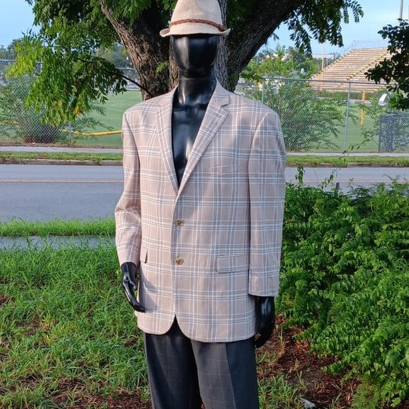 CROWN & IVY MEN'S WINDOWPANE PLAID (2) BUTTON LUXURY BLAZER - Picture 1 of 16